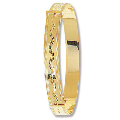 Ladies Yellow Gold Bangle Diamond Cut Expandable British Made Hallmark Bracelet