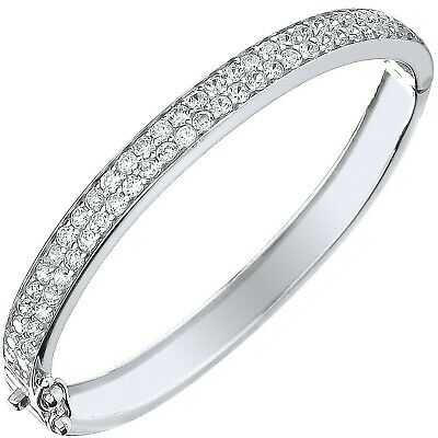 Solid Silver Baby Bangle Cubic Zirconia Hinged Christening Gift