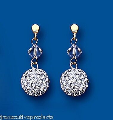 9ct Yellow Gold Crystal Ball Drop Earrings Glitterball Hallmarked Stick Drops