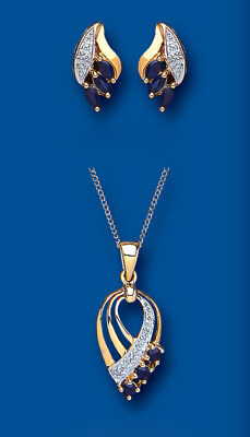 Sapphire and Diamond Set Pendant and Earrings Yellow Gold