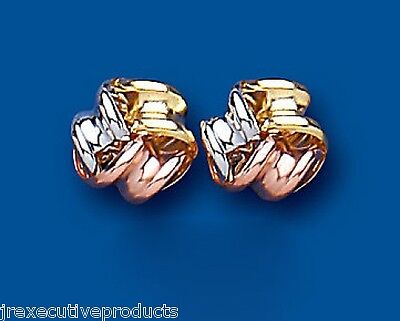 9ct Three Colour Knot Stud Earrings Solid Yellow White Rose Gold 7mm Studs