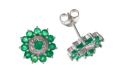 Emerald and Diamond Pendant and Earrings Set Solid Sterling Silver