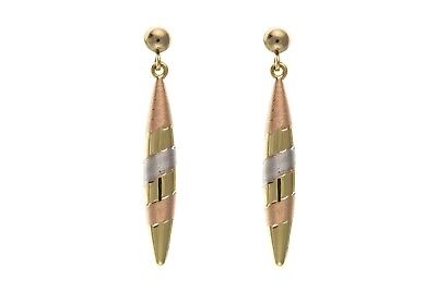 Three Colour Gold Bomber Drop Earrings 9ct Yellow White Rose Gold Hallmarked