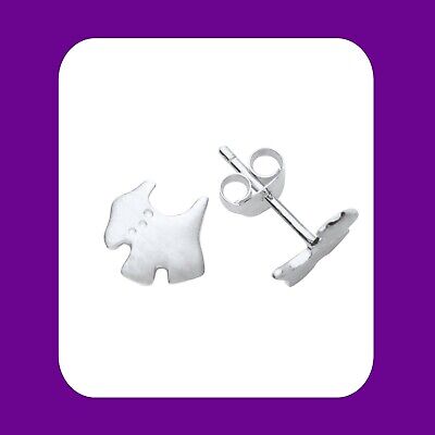 Sterling Silver Dog Earrings 925 Hallmark Satin Stud Ladies Studs Boxed New