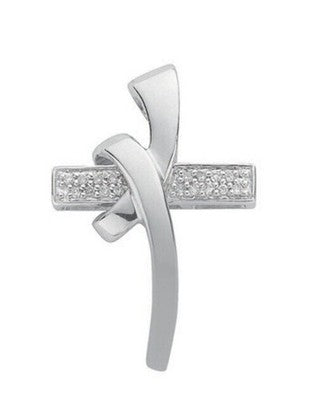 Natural Diamond Ribbon Cross Pendant 9ct White Gold 18" / 45cm Chain