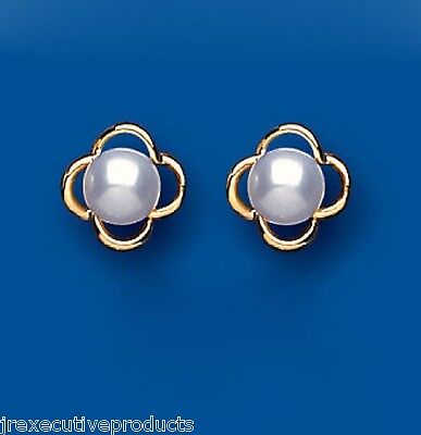 9ct Gold Pearl Flower Stud Earrings Freshwater Bridal Jewellery Wedding Hallmark