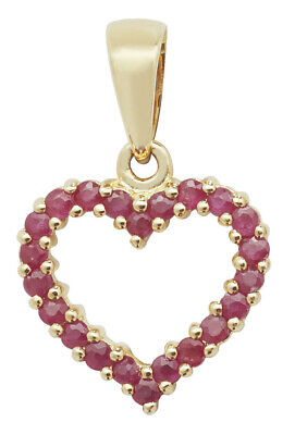 Natural Ruby Heart Pendant Solid Yellow Gold Hallmarked All Chain Lengths