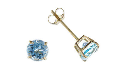 9ct Gold Blue Topaz Earrings Yellow Gold Stud November Birthstone Hallmark
