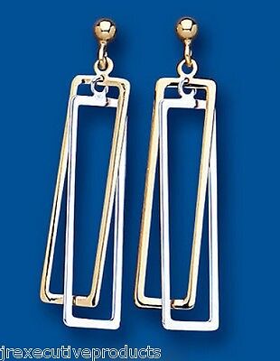 Two Colour Gold Drop Earrings 9ct Yellow and White Gold Hallmarked Drops Dangly