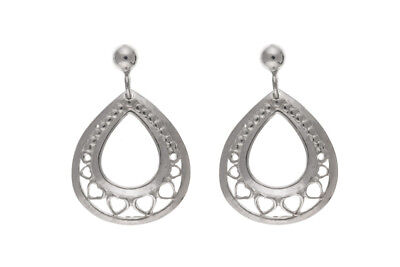 Silver Heart Drop Earrings Drops 925 Hallmark Fancy Design Dangly