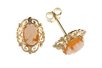 9ct Gold Cameo Stud Earrings Solid Yellow Gold Oval Studs Hallmark British Made