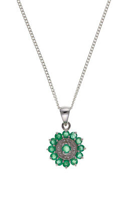 Emerald and Diamond Pendant and Earrings Set Solid Sterling Silver