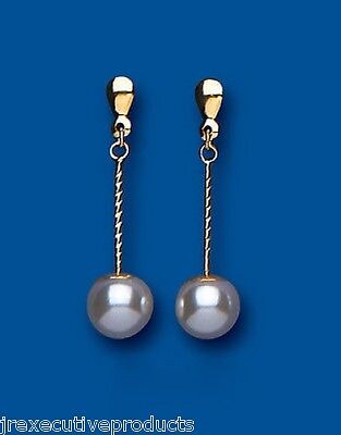 9ct Yellow Gold Pearl Drop Earrings Stick Drops Hallmark Wedding Bridal