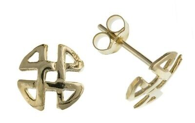 Yellow Gold Celtic Earrings Round Stud 8mm Solid 9 Carat Studs British Made
