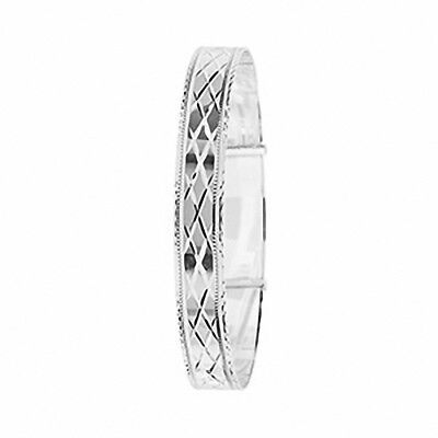 Ladies Round Diamond Cut Expandable Bangle Solid Sterling Silver