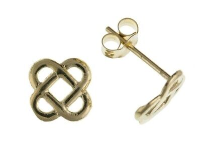 Yellow Gold Celtic Earrings Square Stud Solid 9 Carat Studs British Made