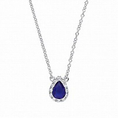 Sterling Silver Necklace With Sparkling Sapphire Pear With CZ Pendant & Chain
