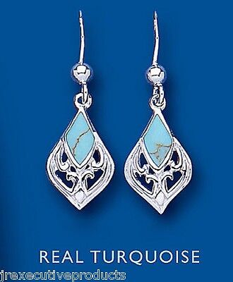 Real Turquoise Silver Earrings Drop Drops Natural Stone 925 hallmark