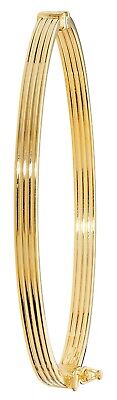 Ladies Yellow Gold Bangle Ribbed Lines Hinged British Made Hallmark Bracelet