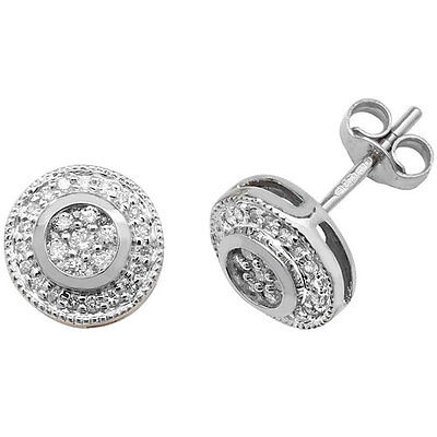 Real Diamond Halo Stud Earrings 9ct White Gold 0.25ctw Cluster