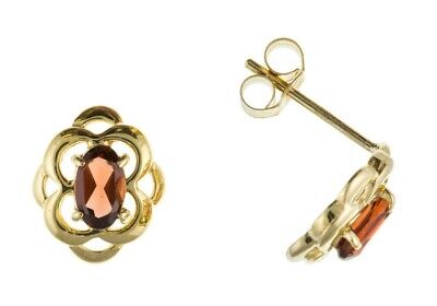 9ct Gold Garnet Celtic Earrings Oval Stud Yellow Gold January Birthstone