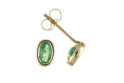 9ct Gold Emerald Oval Stud Earrings Yellow Gold May Birthstone Hallmark