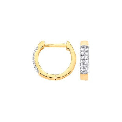 Real Diamond Huggie Hoop Earrings 9ct Yellow Gold 12mm 0.18ctw Mined Diamonds