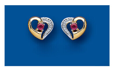 9ct Gold Ruby Heart Earrings Yellow Gold Love Studs July Birthstone Hallmark