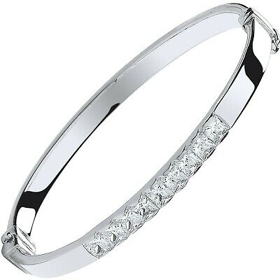 Solid Silver Baby Bangle Sparkly Cubic Zirconia Hinged Christening Gift