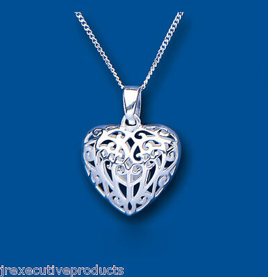 Filigree Heart Pendant Solid Sterling Silver