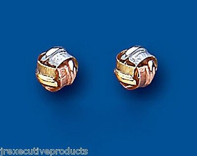 Three Colour Gold Knot Stud Earrings Solid Yellow Rose White Gold 5mm Studs
