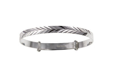 Solid Silver Baby Bangle Herringbone Adjustable Christening Gift 925 Hallmark