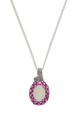 Ruby Opal and Diamond Pendant Solid Silver Necklace Hallmarked 18" Chain British