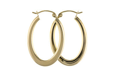 Oval Hoop Earrings Yellow Gold Hoops Creole 25 x 18mm Hallmarked