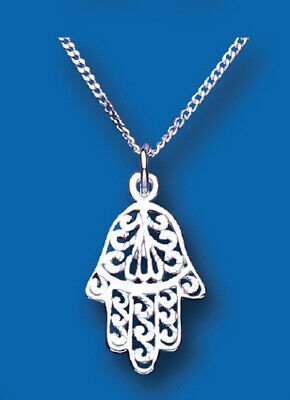 Silver Hamsa Pendant & Chain Solid Sterling Silver 925 Hallmark 16 - 18"