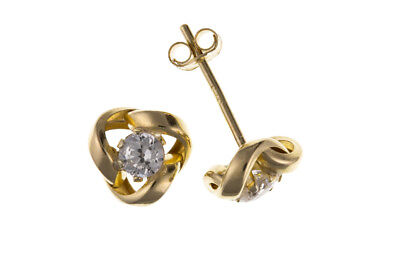 9ct Gold Knot Stud Earrings Gemstone Yellow Gold Hallmarked
