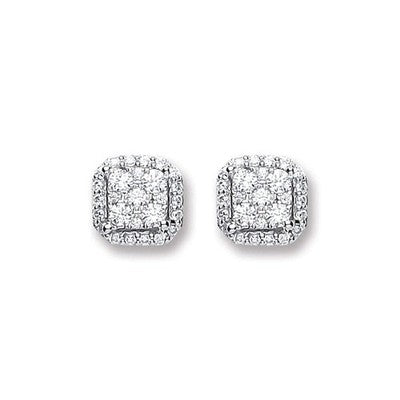 Diamond Square Stud Earrings 18ct White Gold 6.4mm 0.22ctw Real Mined Diamonds