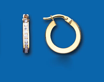 9ct Yellow Gold Channel Set Creole Hoop Earrings Hallmarked