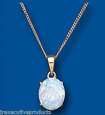 Yellow Gold Opal Pendant Oval Solitaire Hallmarked 18" Chain British Made