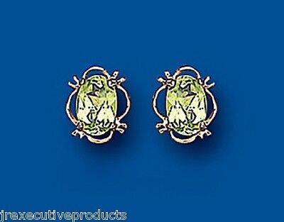 9ct Gold Peridot Oval Stud Earrings Yellow Gold Solitaire August Birthstone