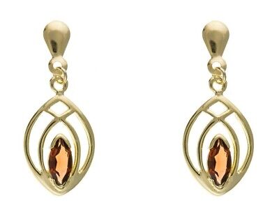 9ct Yellow Gold Garnet Drop Earrings Marquise Hallmarked January Birthstone