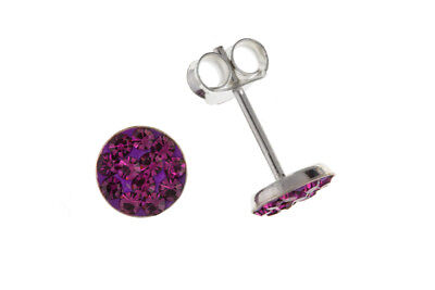 Sterling Silver Crystal Earrings Amethyst Stud British Made 925 Hallmark