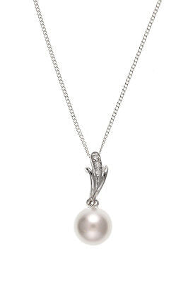 Silver Pearl Pave Pendant Necklace Gemstone and Chain 925 Hallmark
