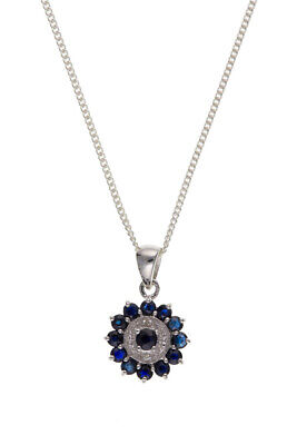Sapphire and Diamond Pendant Sterling Silver 925 Hallmark 18" Chain British Made