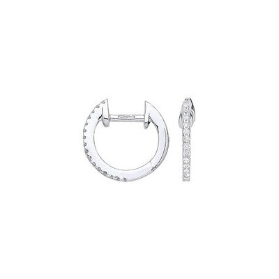 Real Diamond Huggie Hoop Earrings 9ct White Gold 11mm 0.10ctw Mined Diamonds