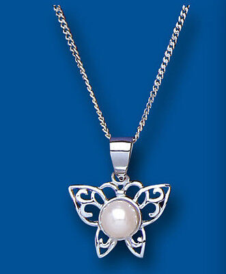 Pearl Butterfly Silver Pendant Necklace Freshwater Pearls 18" Chain 925 Hallmark