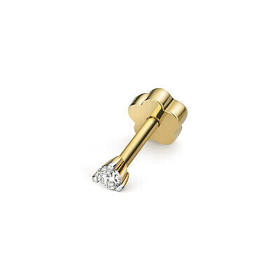 Diamond Solitaire Cartilage Stud Ear Yellow Gold Premium Real Diamond 0.03ct