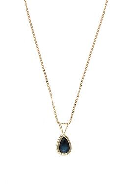 Yellow Gold Sapphire Pendant Pear Necklace Hallmarked 18" Chain British Made