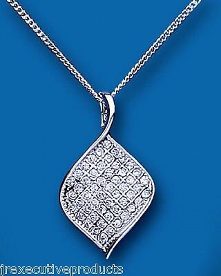 Sterling Silver Leaf Pendant Micro Pave Gemstones 18" Chain 925 Hallmark