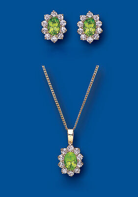Gold Peridot Pendant and Earrings Set Solid Yellow Gold Hallmarked